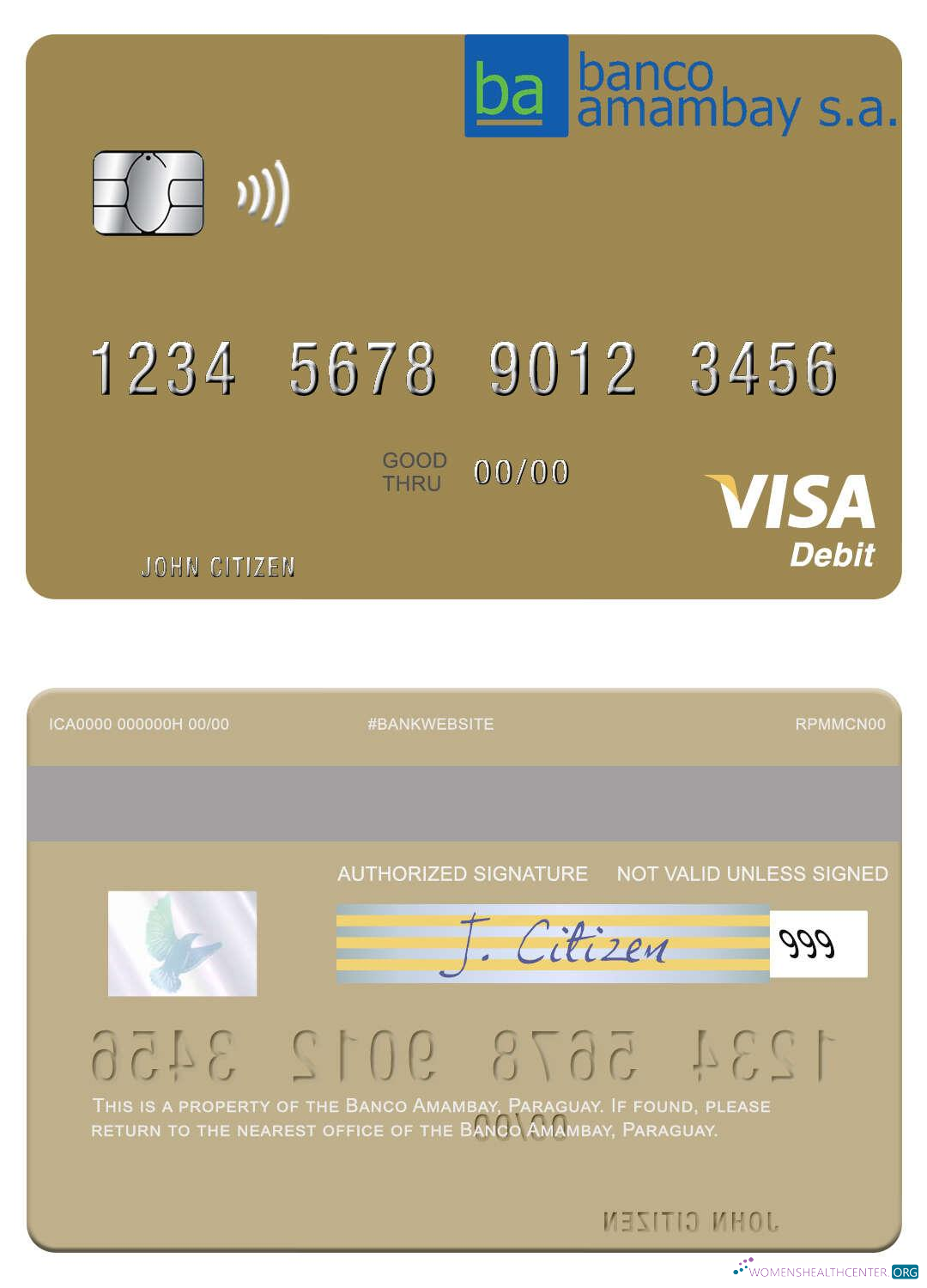 Download Paraguay Banco Amambay visa debit card Photoshop template